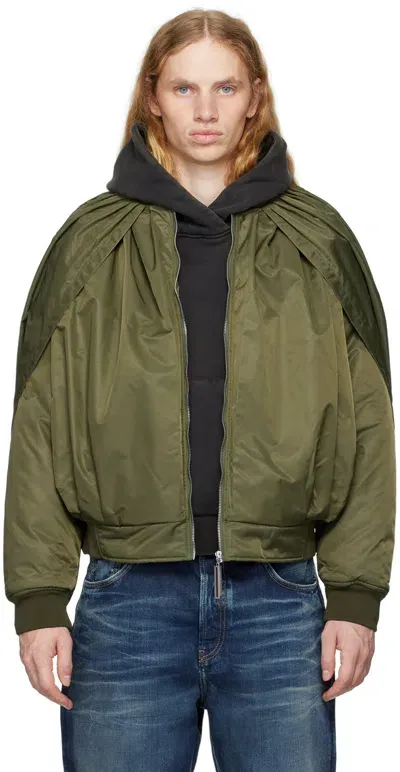 Spencer Badu Khaki Bubble Bomber Jacket In Green