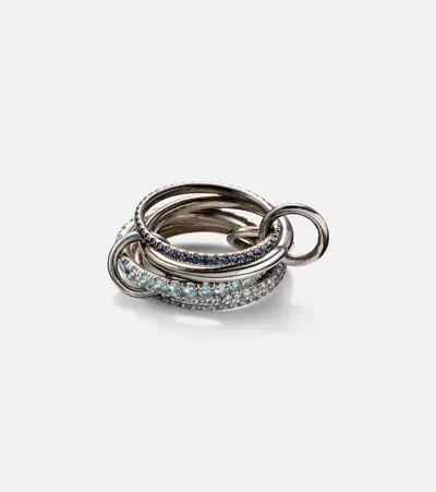 Spinelli Kilcollin Iris Sterling Silver Linked Ring With Sapphires, Aquamarine And Tanzanite