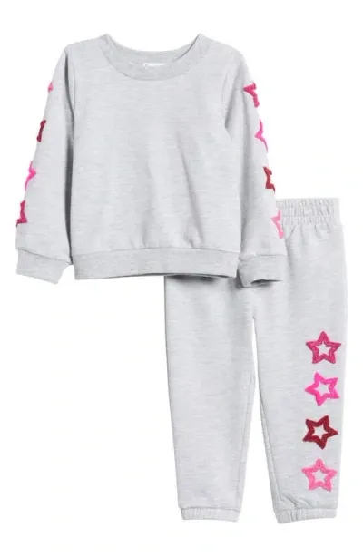 Splendid Babies'  Bright Star Embellished Velour Sweatshirt & Joggers Set In Heather Grey