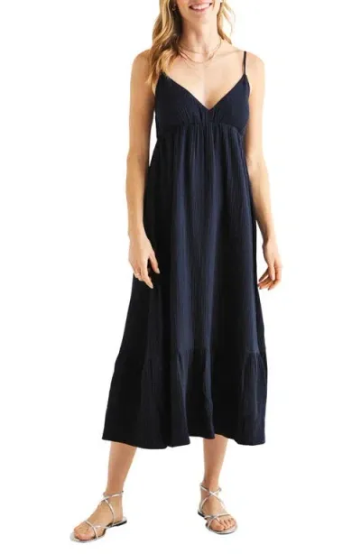 Splendid Kit Cotton Gauze Midi Dress In Navy