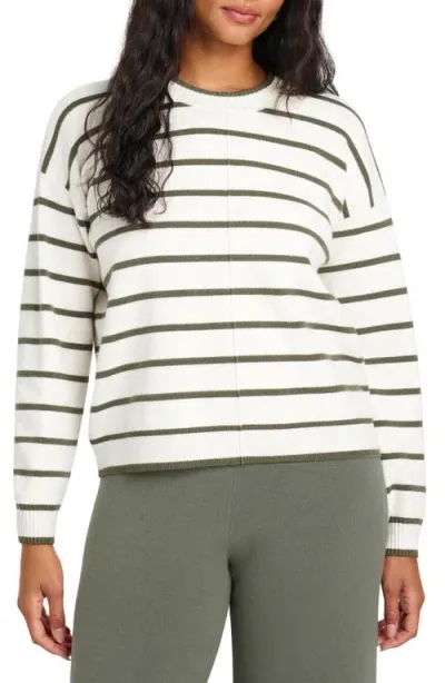 Splendid X Cella Jane Stripe Front Seam Sweater In Snow White/olive Stripe