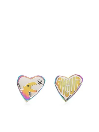 Sport B. By Agnès B. Double Sided Heart Earrings In Silver