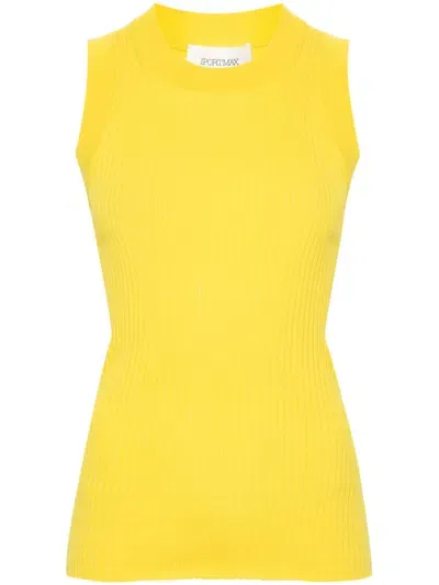 Sport Max Ribbed Cotton Tank Top In Yellow