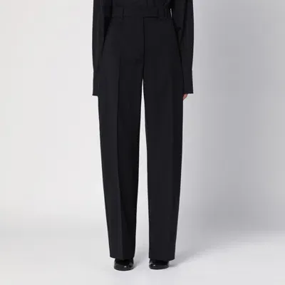 Sportmax Ampezzo Black Wool Wide Trousers In Beige