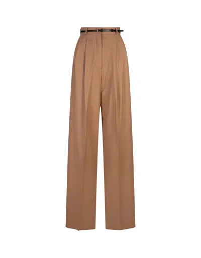 Sportmax Kiens12 Flannel Wide Pants W/belt In Camel