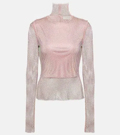 Sportmax Fishnet Embellished Turtleneck Top In Blue Beige