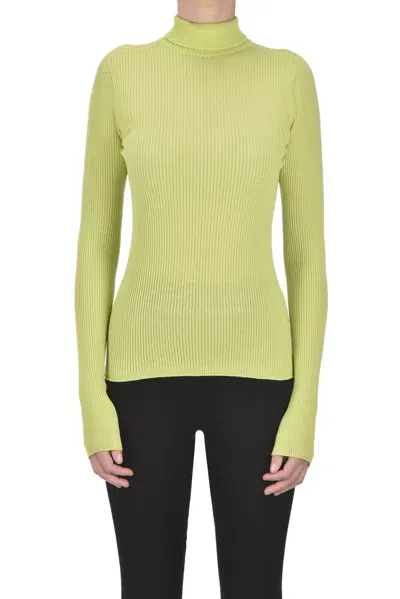 Sportmax Women's Ribbed Wool Turtleneck Blouse In Lime