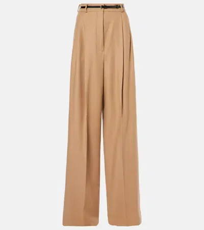 Sportmax Kiens12 Wool-blend Wide-leg Pants In Beige