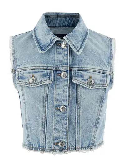 Sportmax Light Blue Crop Vest In Denim Woman