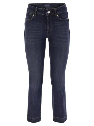 Sportmax Logo Patch Cropped Jeans In Blue