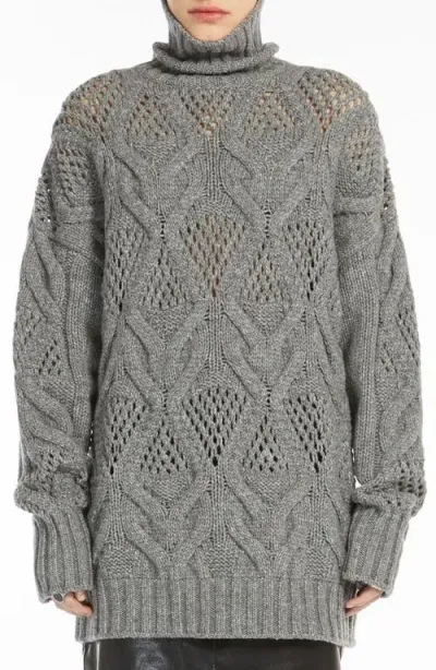 Sportmax Oversize Open Stitch Wool Blend Turtleneck Sweater In Grey