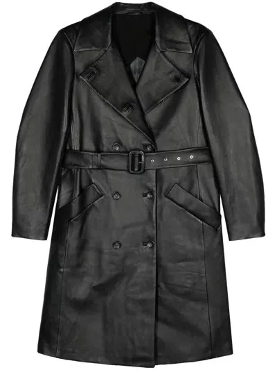 Sportmax Pre Leather Belted Coat In Black