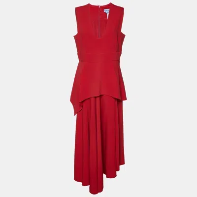 Pre-owned Sportmax Red Crepe Layered Midi Dress L