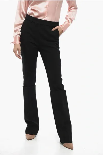 Sportmax Stretch Wool Holiday Pants With Turn-up Detail In Black