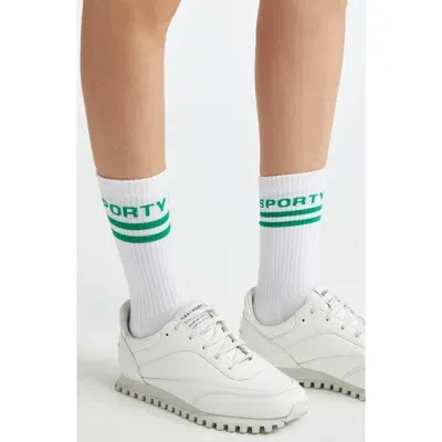 Sporty And Rich Sporty & Rich Bold Logo Stripe Cotton Blend Crew Socks In White