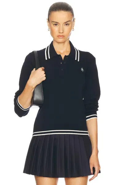 Sporty And Rich Cable Knit Polo Sweater In Navy & Cream