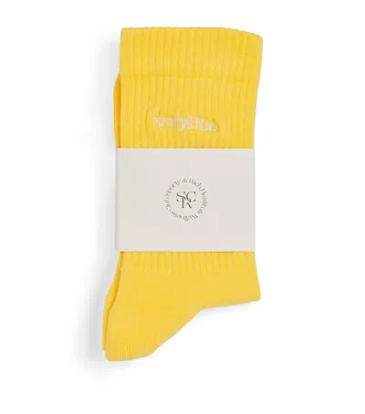 Sporty And Rich Cotton Embroidered-logo Socks In Yellow