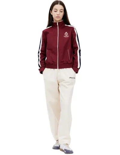 Sporty And Rich Crown Logo-embroidered Woven Track Jacket In Merlot