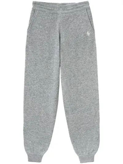 Sporty And Rich Embroidered-logo Cashmere Track Pants In Grey