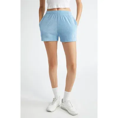 Sporty And Rich Sporty & Rich Embroidered Logo Cotton Terry Cloth Shorts In Sky Blue