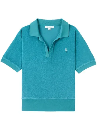 Sporty And Rich Embroidered-logo Terry Polo Shirt In Blue