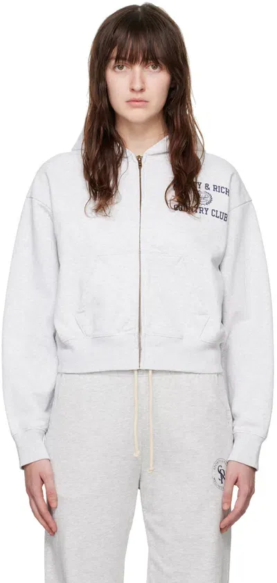 Sporty And Rich Gray Varsity Crest Hoodie In 19 Heather Grey