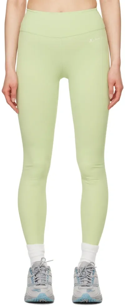 Sporty And Rich Runner Script Logo-print Leggings In Green