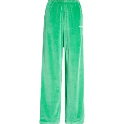 Sporty And Rich Sporty & Rich Health Cotton Velour Graphic Wide Leg Pants In Verde