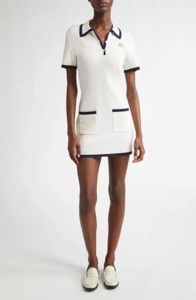 Sporty And Rich Sporty & Rich Hilary Merino Wool Polo Minidress In Off White & Navy