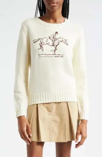 Sporty And Rich Sporty & Rich Horse Embroidered Wool Crewneck Sweater In Cream