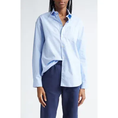 Sporty And Rich Sporty & Rich Hotel Du Cap Oversize Stripe Cotton Button-up Shirt In Blue/white Thin Stripe