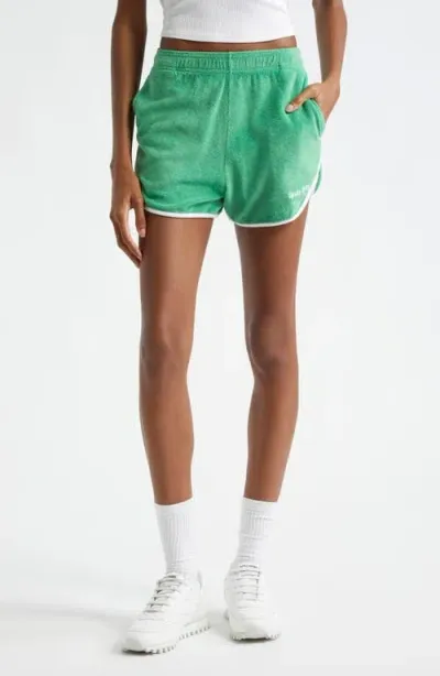 Sporty And Rich Sporty & Rich Italic Logo Cotton Terry Shorts In Verde