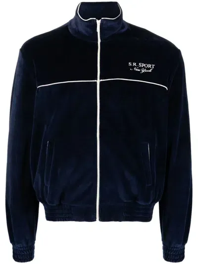 Sporty And Rich Logo-embroidered Zipped Sweatshirt In Blau