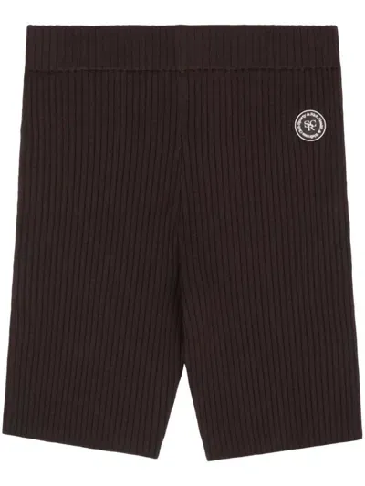 Sporty And Rich Logo-patch Ribbed Biker Shorts In Brown