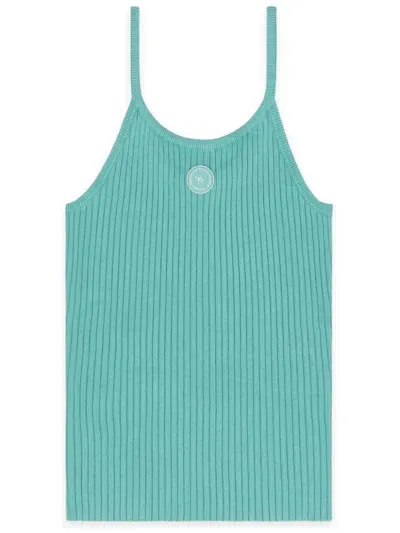 Sporty And Rich Logo-patch Ribbed-knit Tank Top In Blue