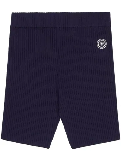 Sporty And Rich Logo-patch Ribbed Shorts In Navy