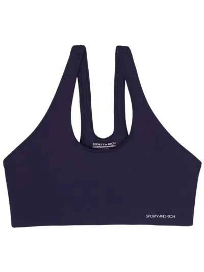 Sporty And Rich Logo-print Sports Bra In Blue