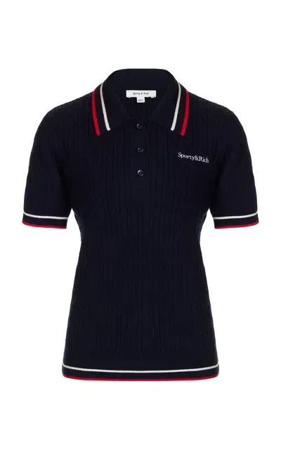 Sporty And Rich Mila Pique Polo Shirt In Navy