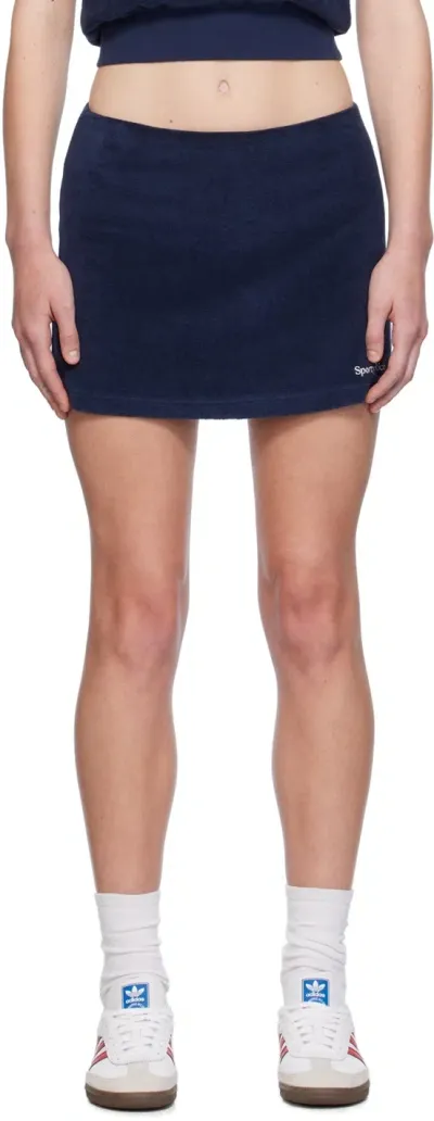 Sporty And Rich Navy Embroidered Serif Logo Miniskirt