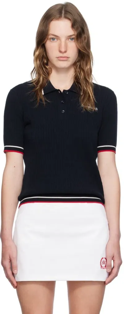 Sporty And Rich Navy Embroidered Serif Logo Polo