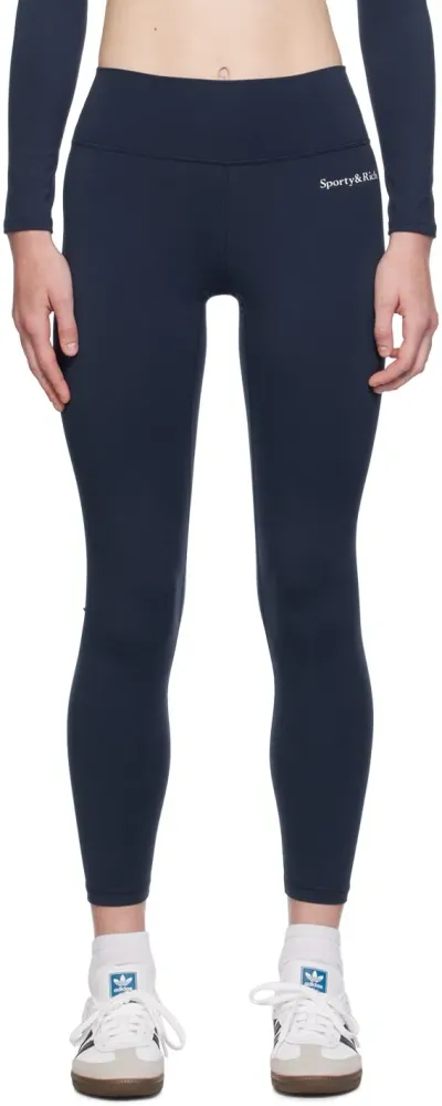 Sporty And Rich Serif Logo-print Leggings In Blue