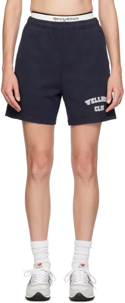 Sporty And Rich Navy 'wellness Club' Shorts In 31 Navy