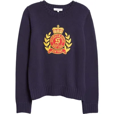 Sporty And Rich Sporty & Rich Ny Crest Cotton Crewneck Sweater In Navy