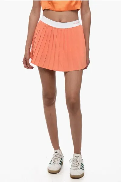 Sporty And Rich Pleated Mini Skirt With Logoed Elastic Band In Neutral