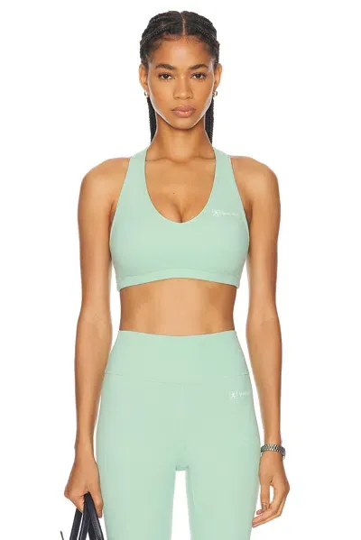 Sporty And Rich Runner Script V-neck Sports Bra In Thyme & White