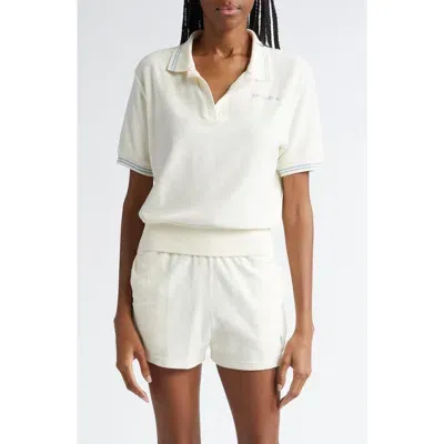 Sporty And Rich Sporty & Rich Serif Logo Cotton Terry Polo In Coconut