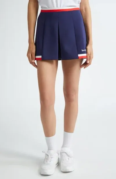 Sporty And Rich Sporty & Rich Serif Logo Pleated Miniskirt In Navy