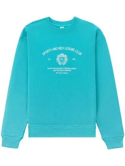 Sporty And Rich Slogan-print Crew-neck Sweatshirt In Blue