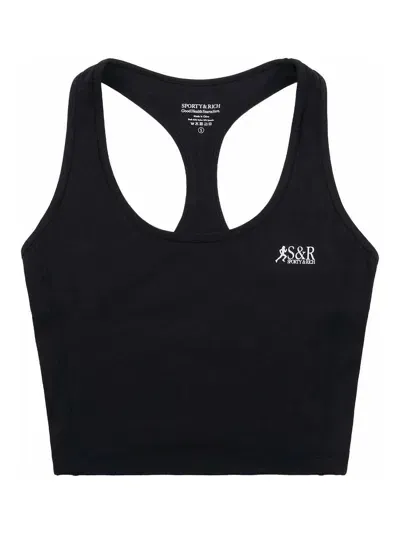 Sporty And Rich Logo-print Cropped Tank Top In Black