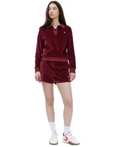 Sporty And Rich Src Velour Polo Top In Merlot